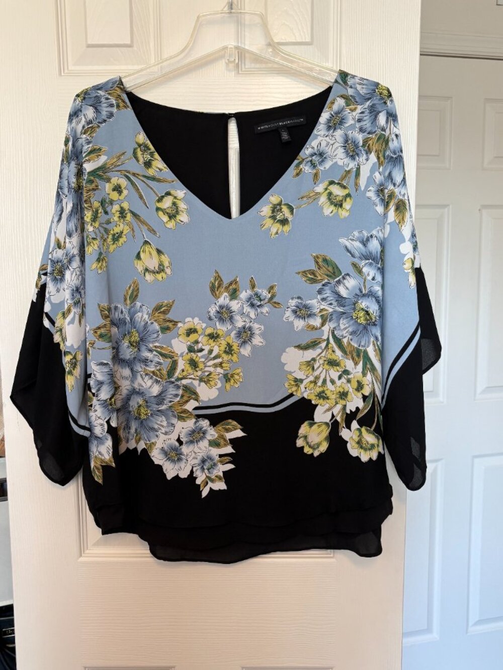 White House Black Market Floral Kimono Sleeve Blouse Size Large